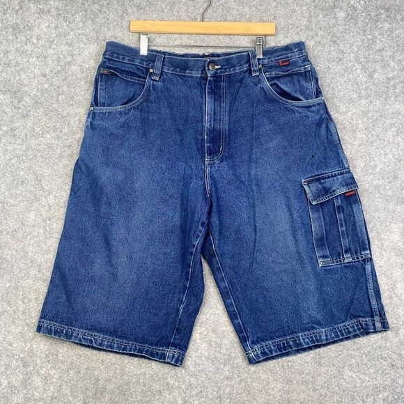 Vintage Fubu Jean Shorts Mens 40 Baggy Hip-Hop 90s Blue Denim Baggy Y2K - Picture 1 of 10